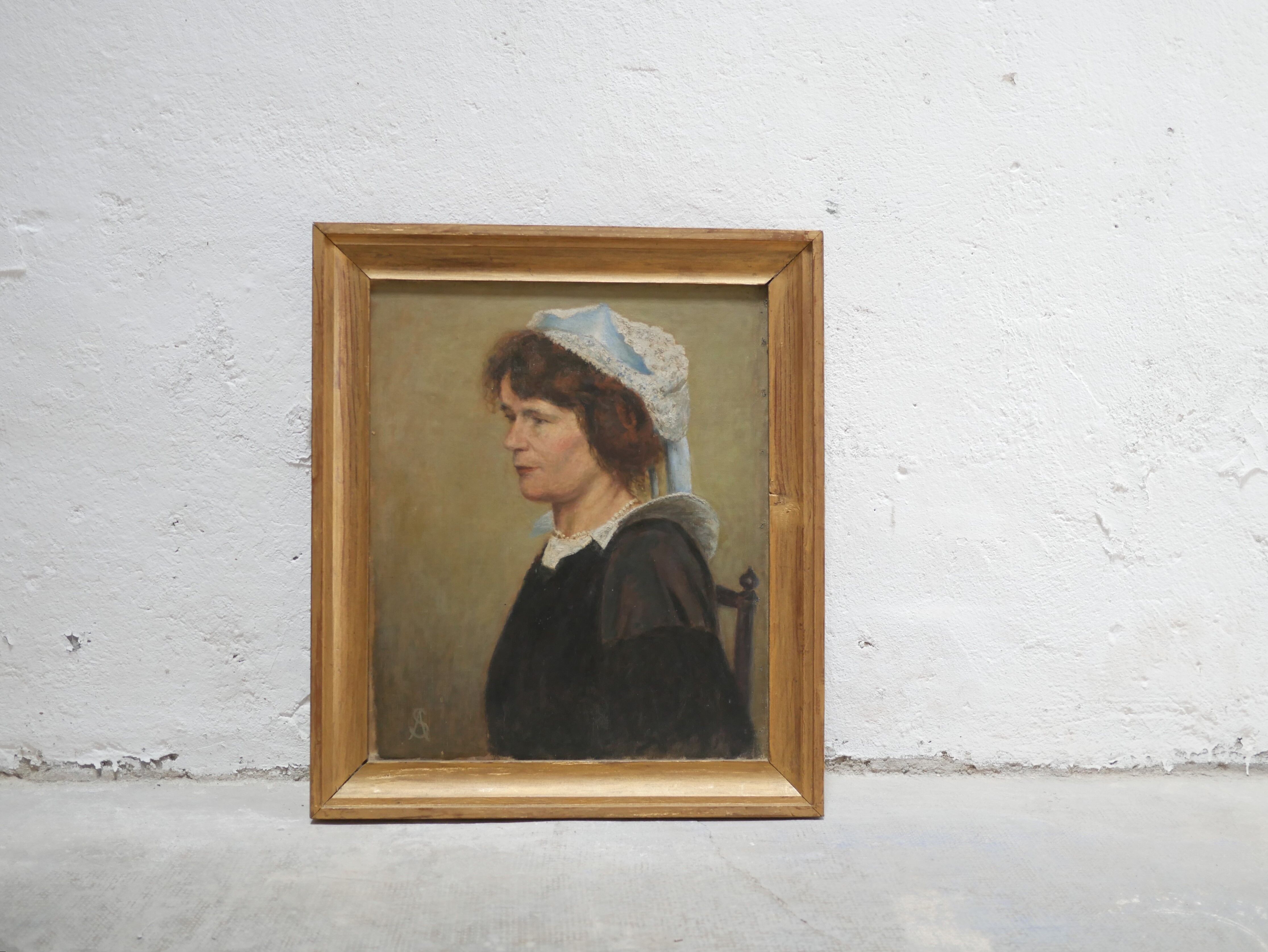 Portrait painting, painting on old canvas