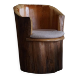 Sculptural stump chair, Brutalism, Wabi Sabi in solid pine, Swedish, 1968.