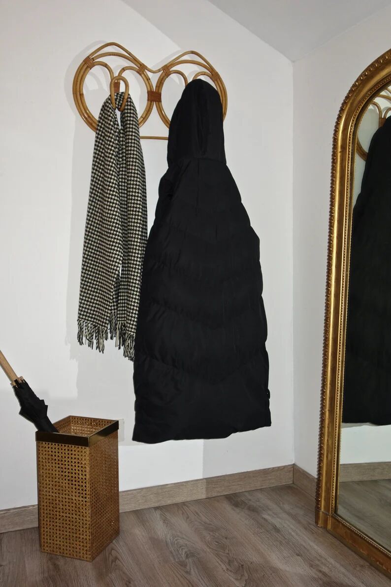 Porte manteau mural par Franco Albini en rotin et bambou, Italie 1960's
