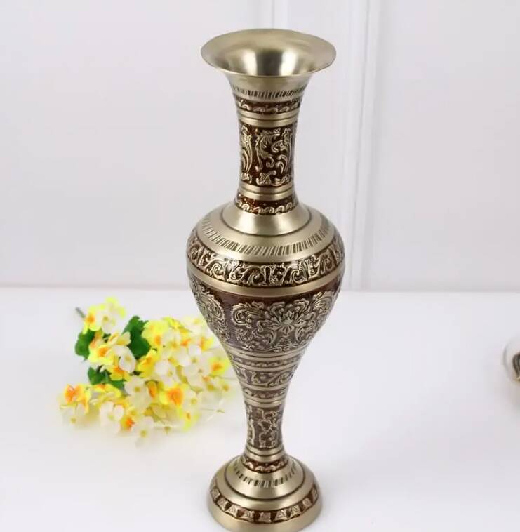Large European Vintage Metal Vase - Decorative Bronze Tabletop Display