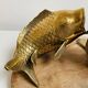 Pair of koi carp vases in brass, animal sculpture