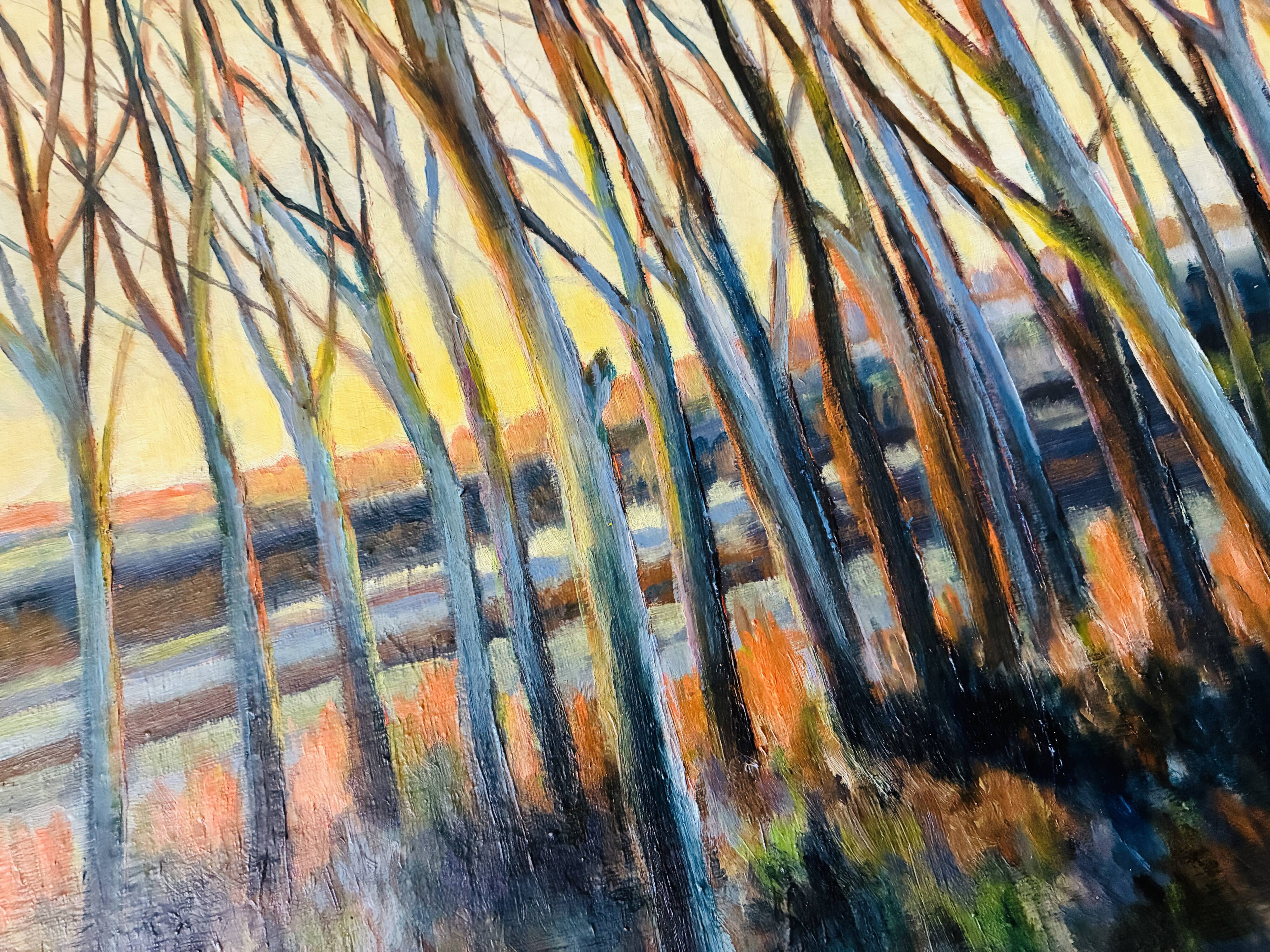 Tableau très ancien sous bois au coucher de soleil