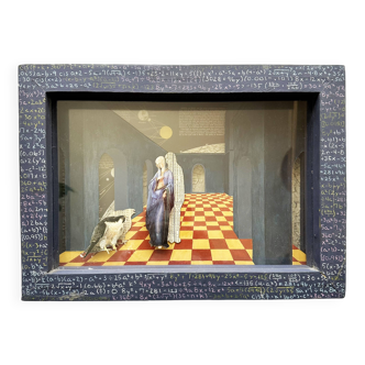 Vintage painting "Virgin Mary of Mathematics", England, 1970s