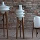 Space Age floor lamp in white glass and wood, 1960s