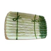 Enamelled ceramic asparagus dish, slurry, numbered and signed vintage