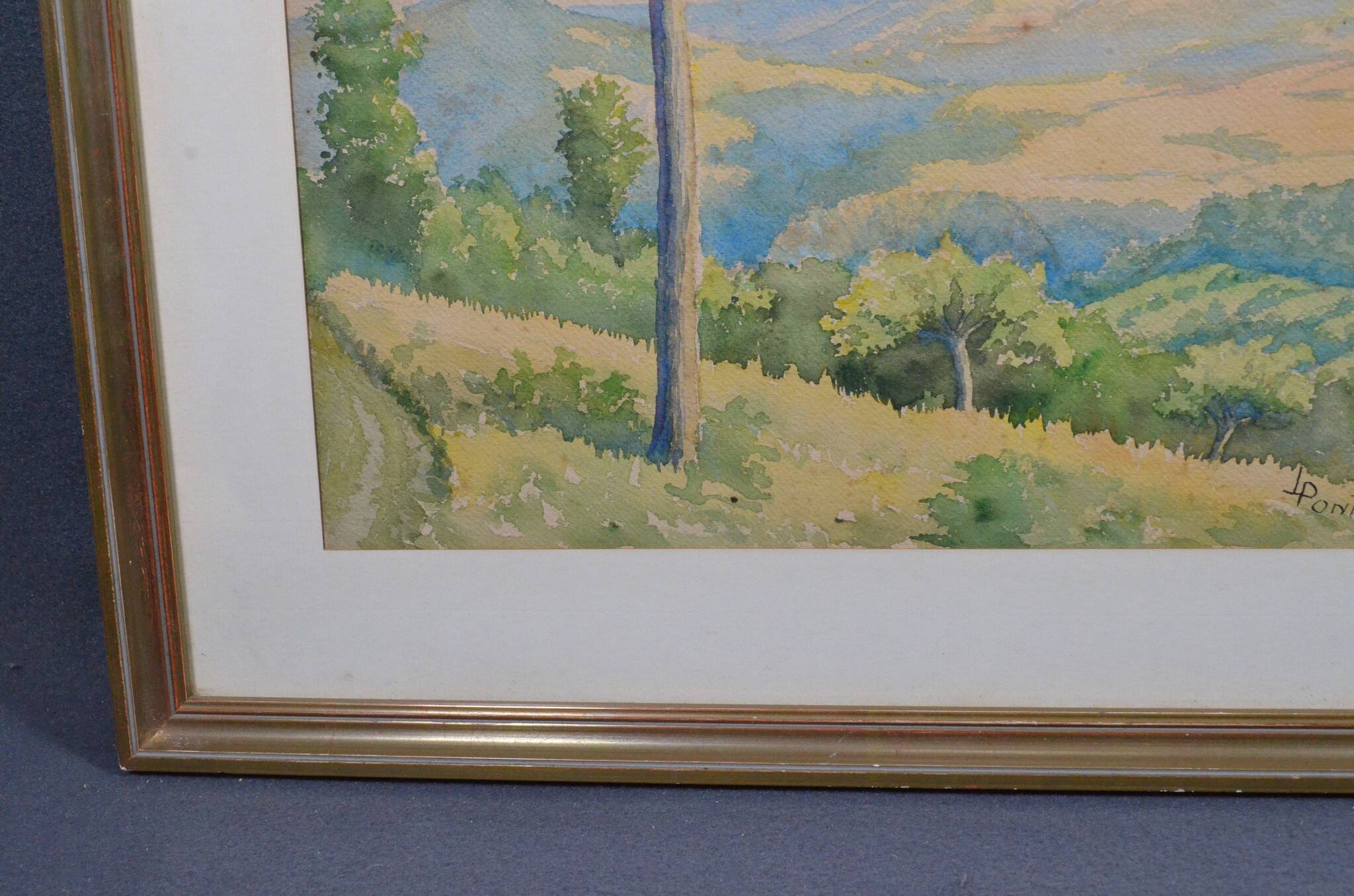 JL PONT (20th century) "Hilly Landscape" Signed watercolour