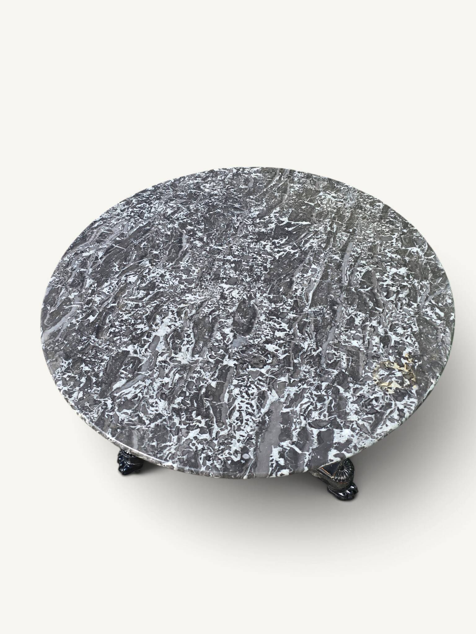 Empire dining table in blackened wood and grey marble, 19th century.