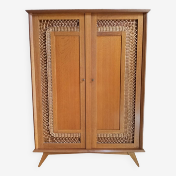 Rattan and wood wardrobe from the 60s
