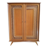 Armoire en rotin et bois années 60