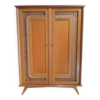 Rattan and wood wardrobe from the 60s