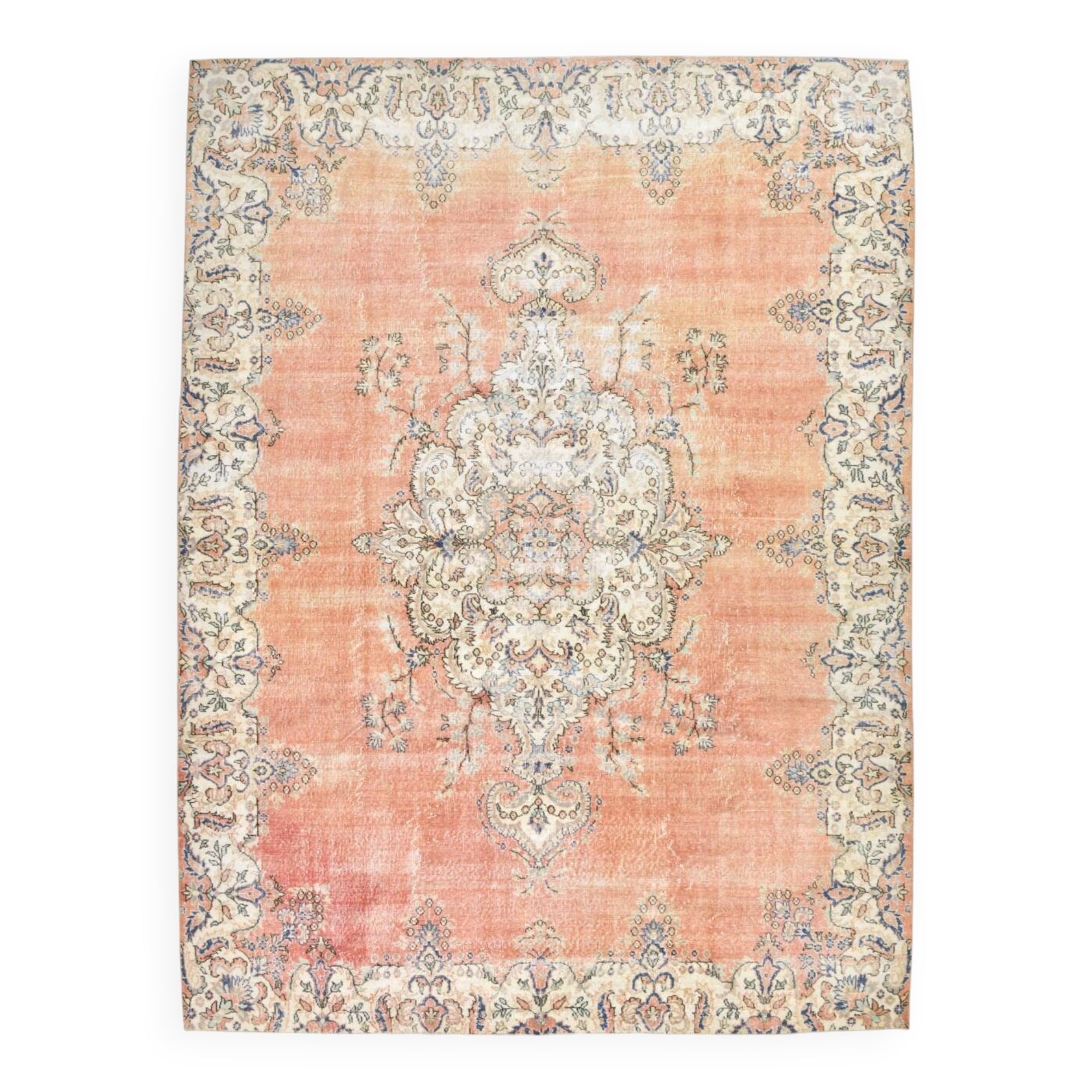 Faded Salmon Vintage Large Antique Rug For Living Room, 261x350 Cm