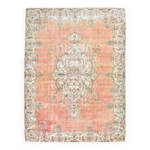 Faded Salmon Vintage Large Antique Rug For Living Room, 261x350 Cm