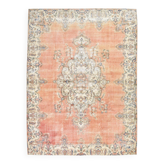 Faded Salmon Vintage Large Antique Rug For Living Room, 261x350 Cm