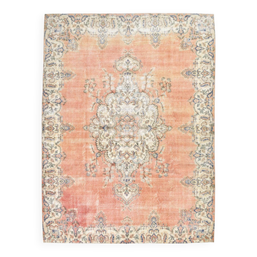 Faded Salmon Vintage Large Antique Rug For Living Room, 261x350 Cm