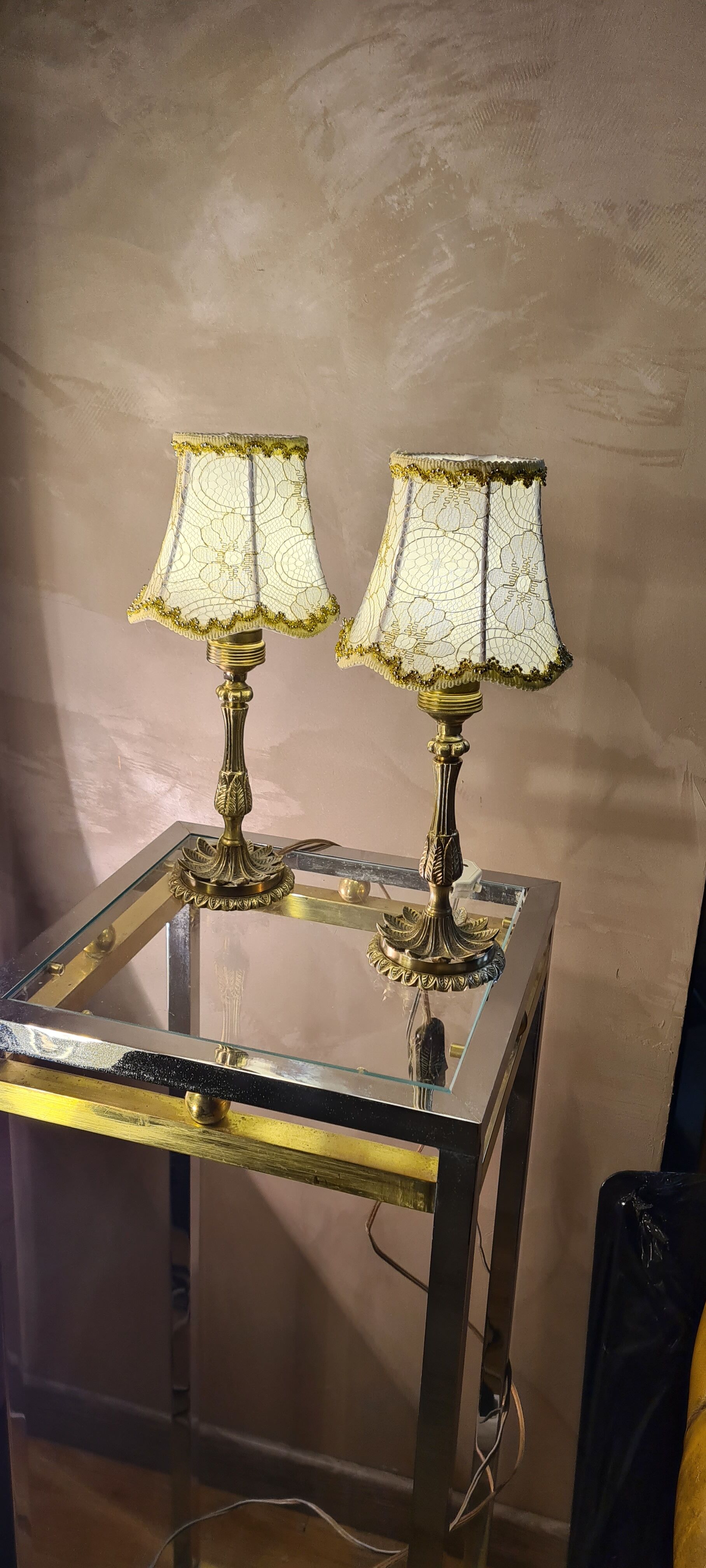 Bronze bedside lamps with gold lampshade and gold gallon 31x14