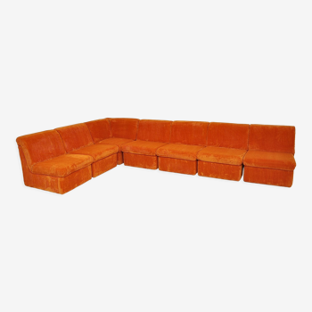 Canapé modulaire en velours côtelé orange du milieu du siècle, années 1970