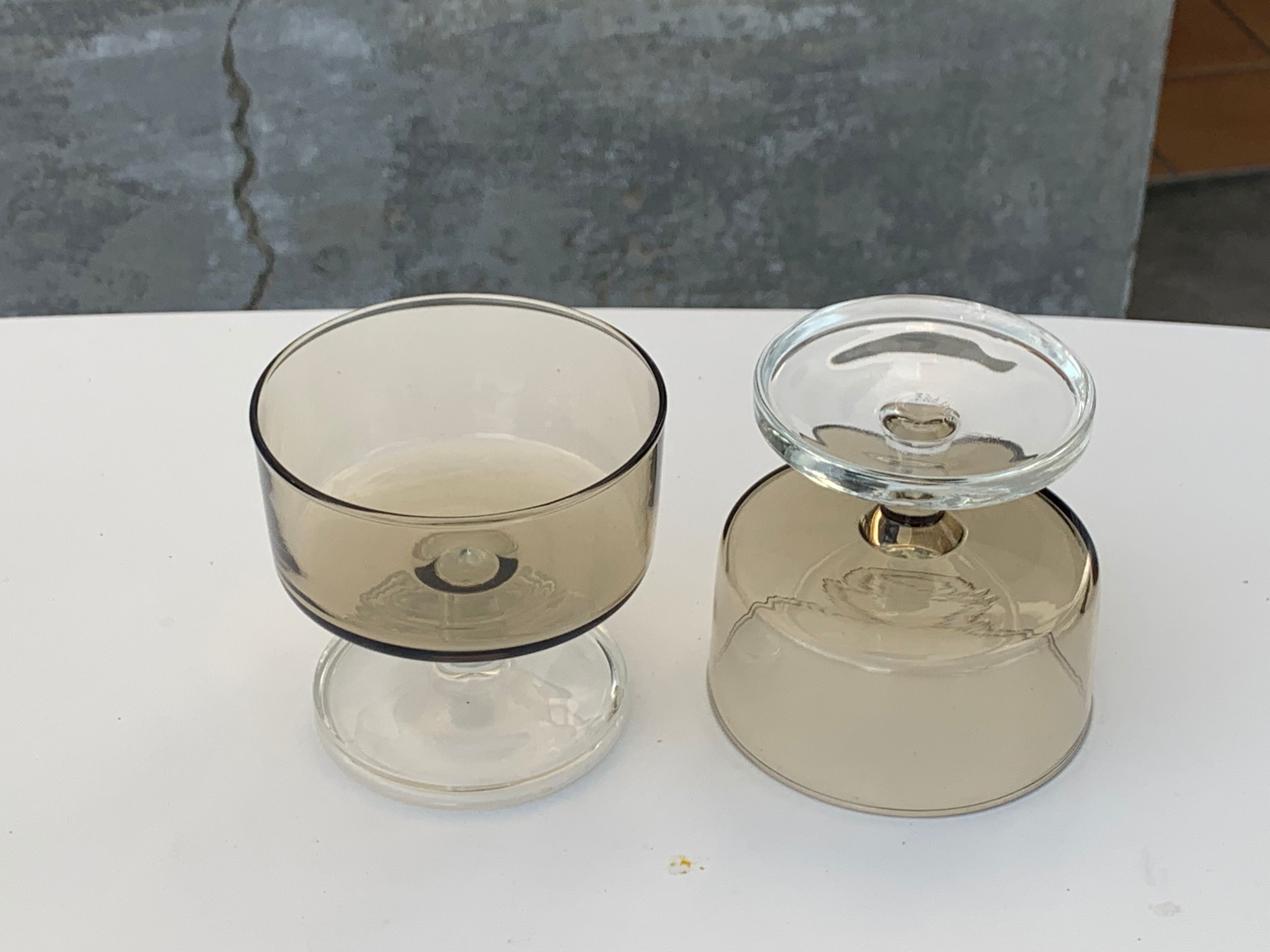 6 glasses of champagne two-tone brown and transparent vintage 1970