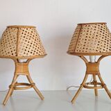 Pair of cane and bamboo lamps