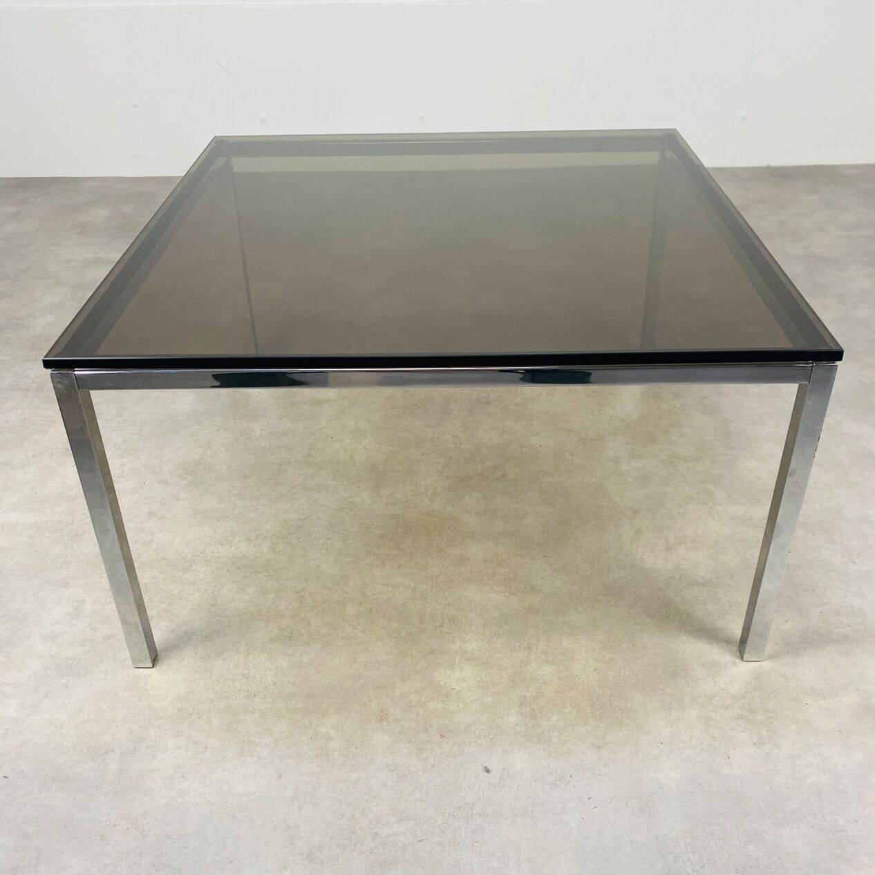 Square coffee table in chrome and smoked glass from the 1970s.