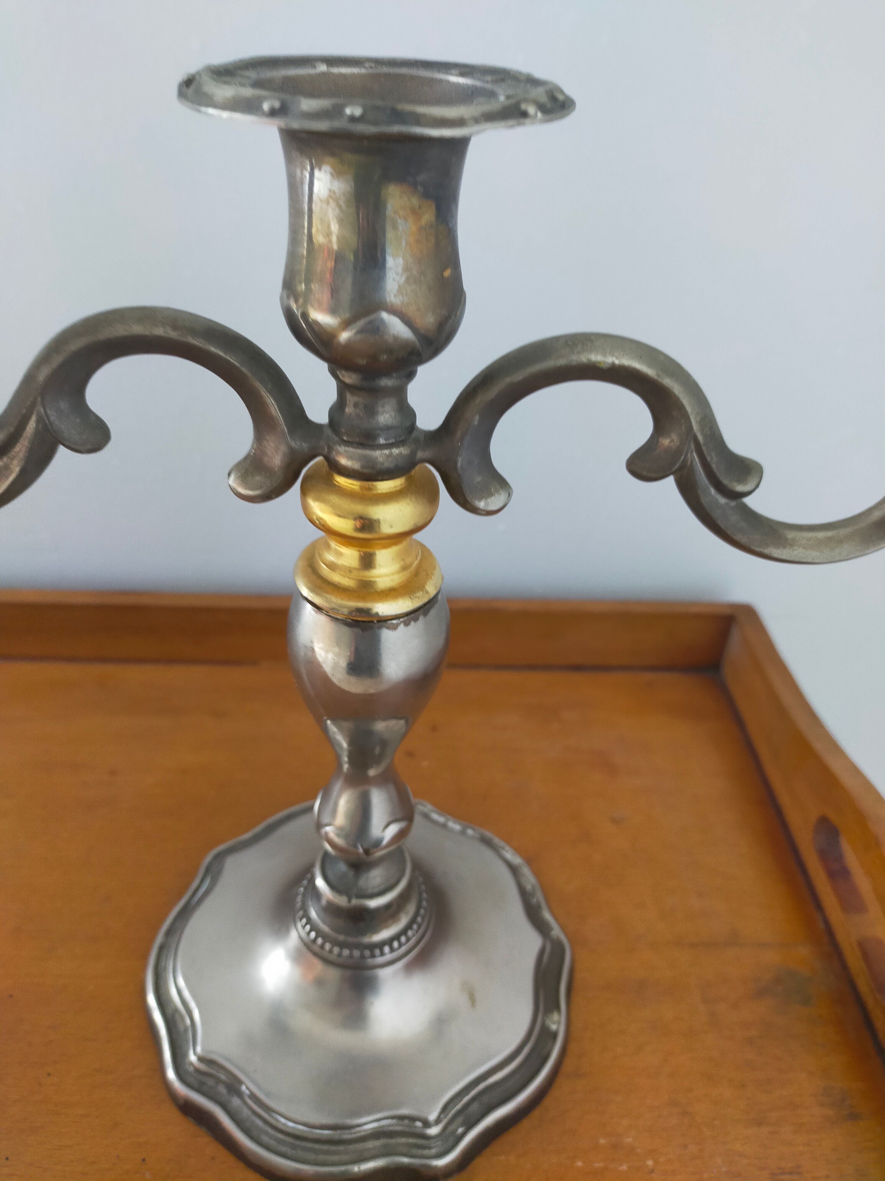 Pair of silver metal candlesticks