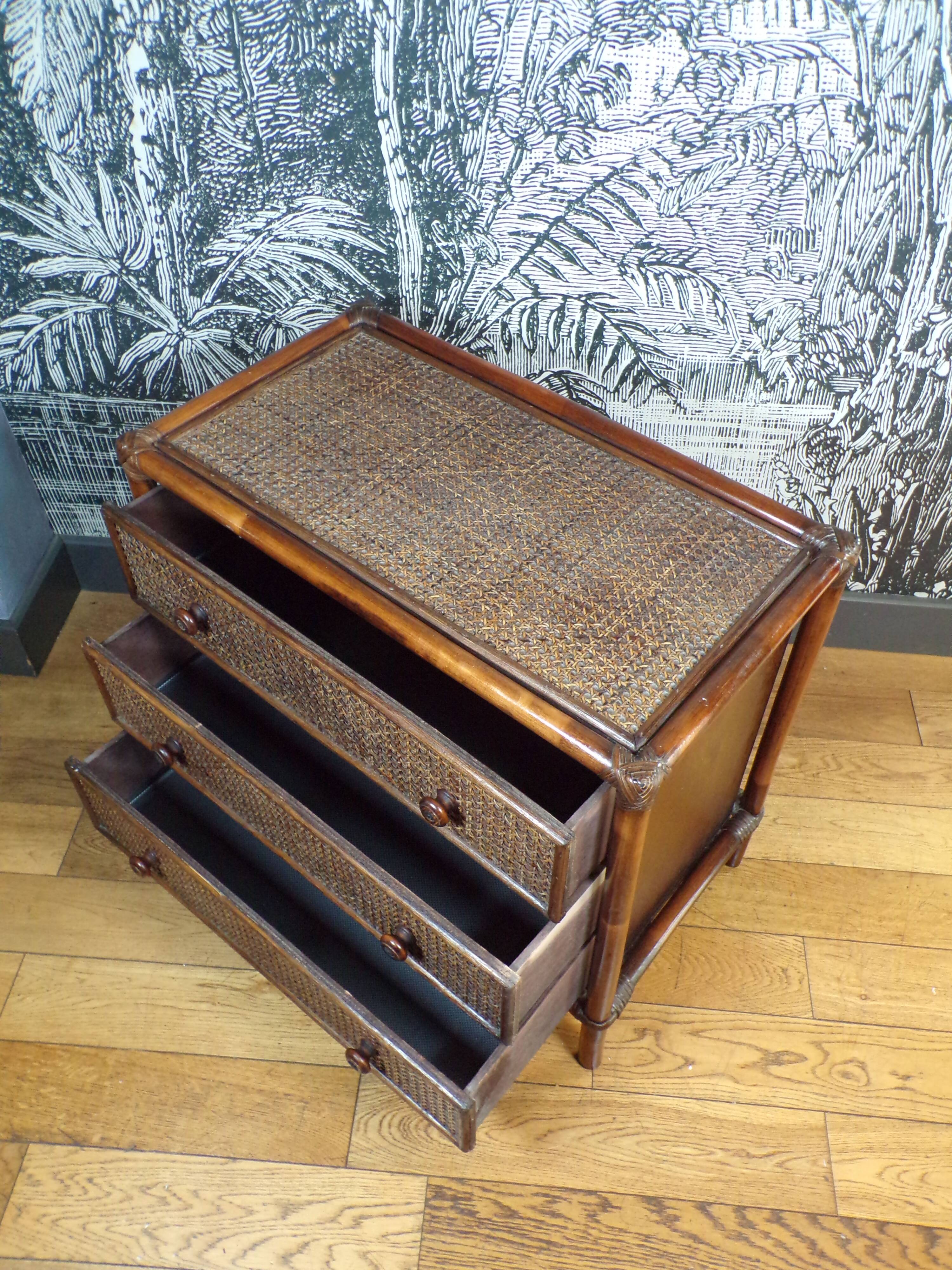 Vintage 3-drawer rattan chest of drawers
