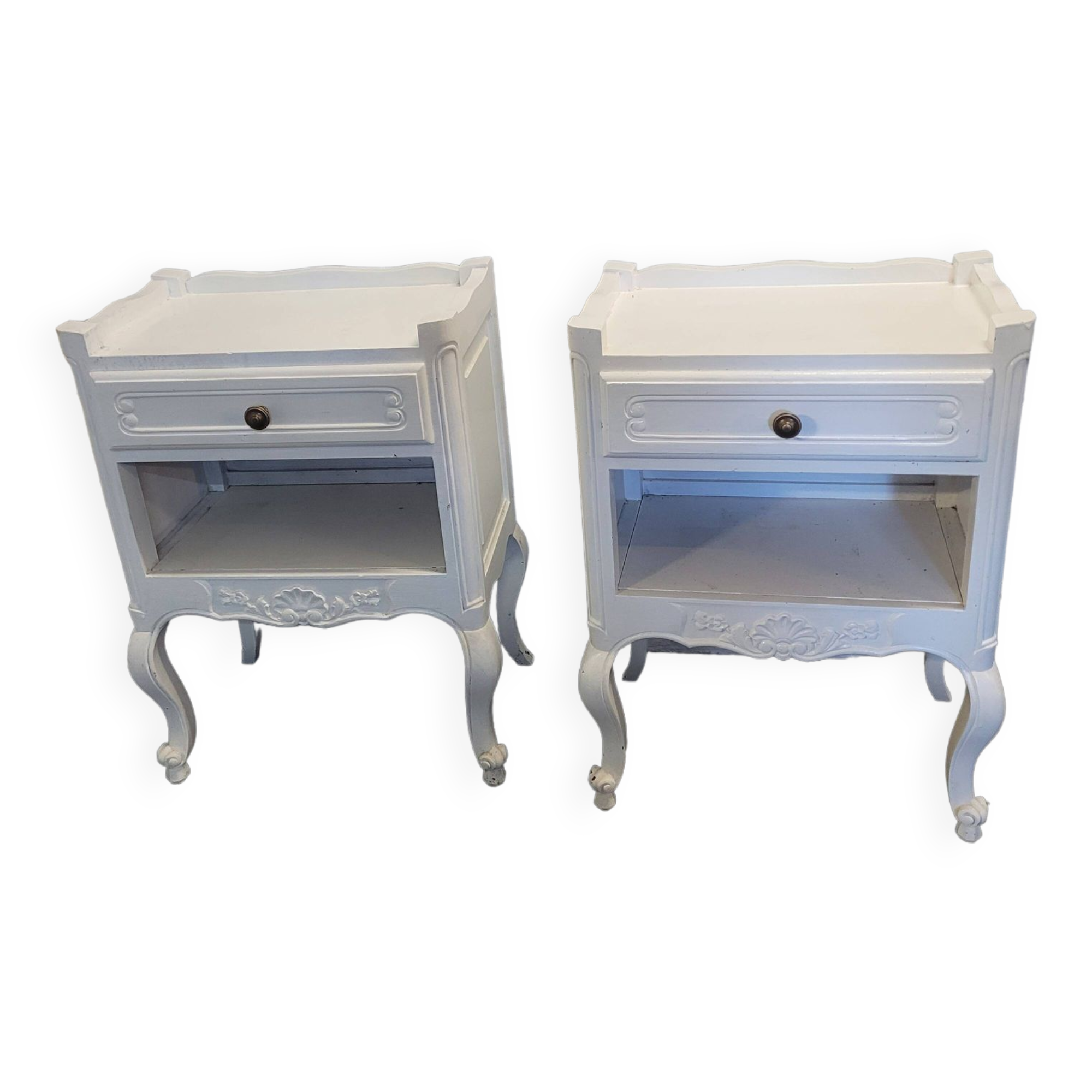 Pair of white patinated Louis XV style bedside tables