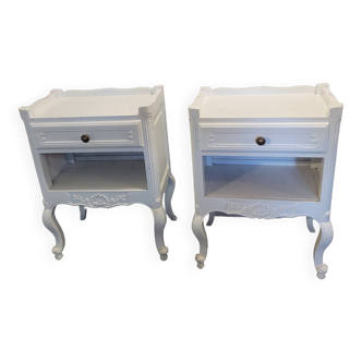 Pair of white patinated Louis XV style bedside tables