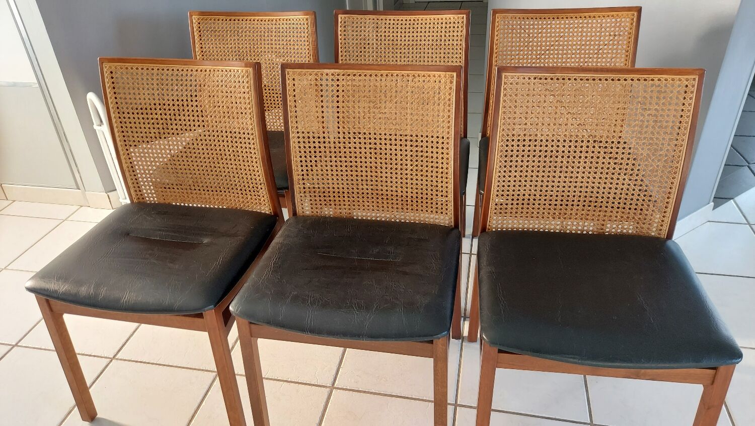 Suite of 6 vintage Scandinavian teak chairs 1970