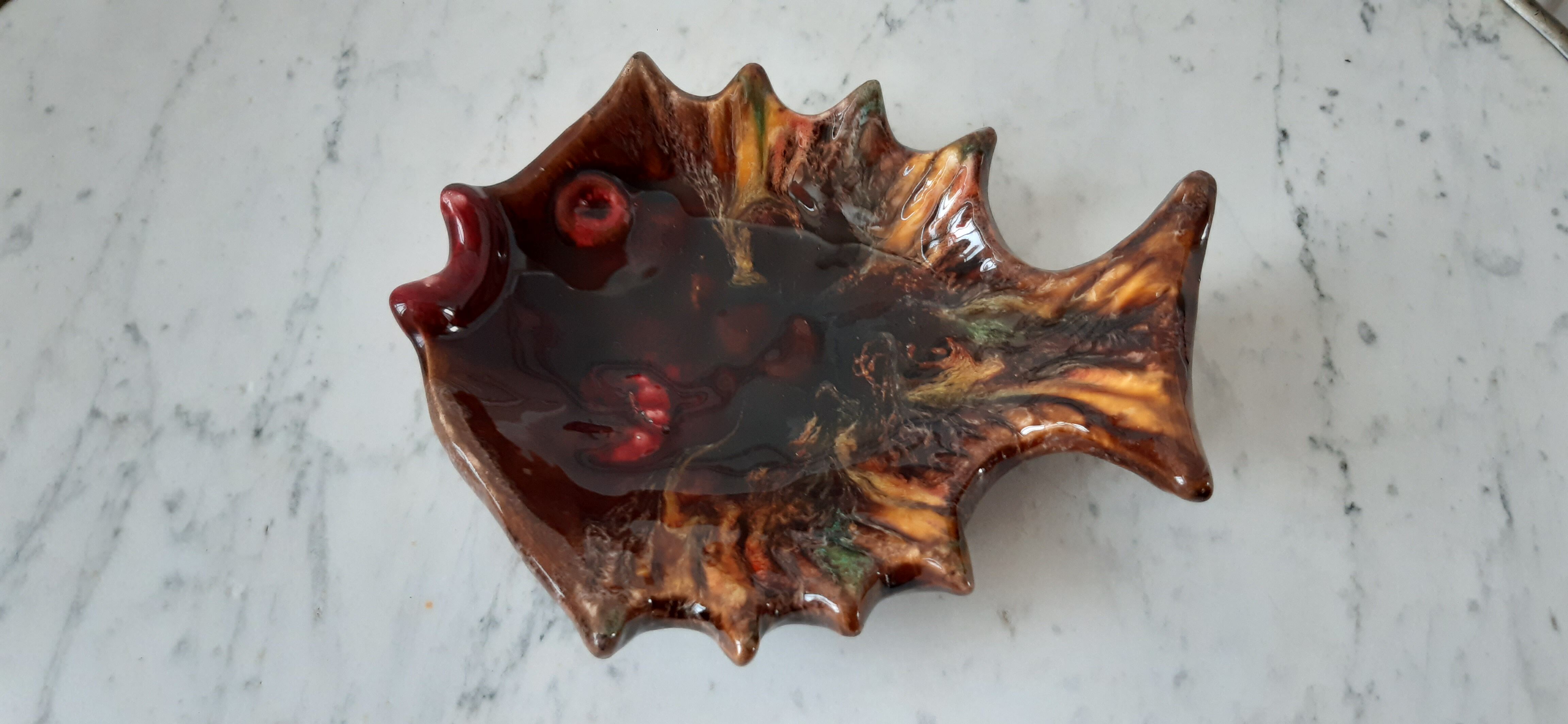 Empty ceramic fish bag Vallauris 70s