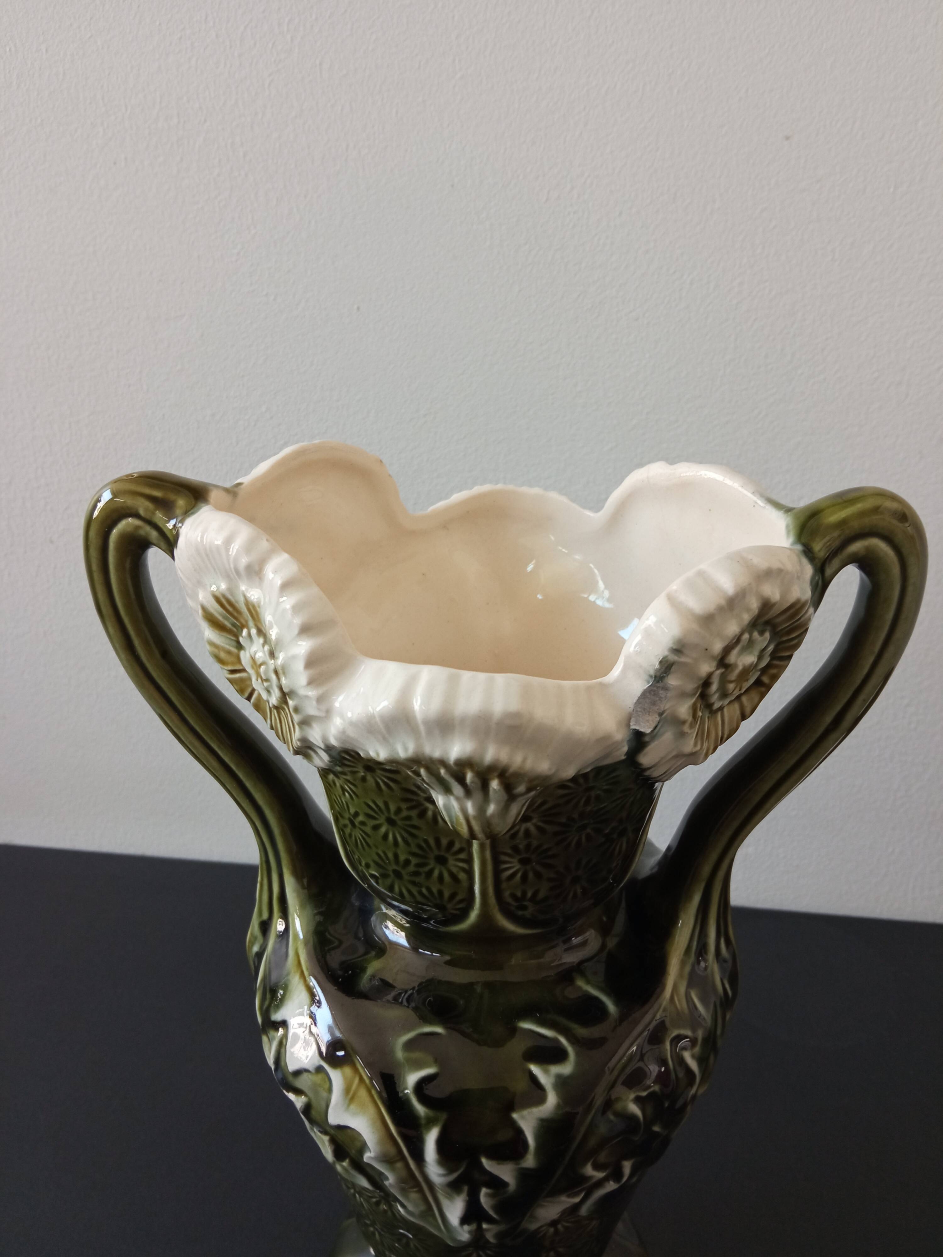 barbotine vase with art nouveau thistle flowers, very rare