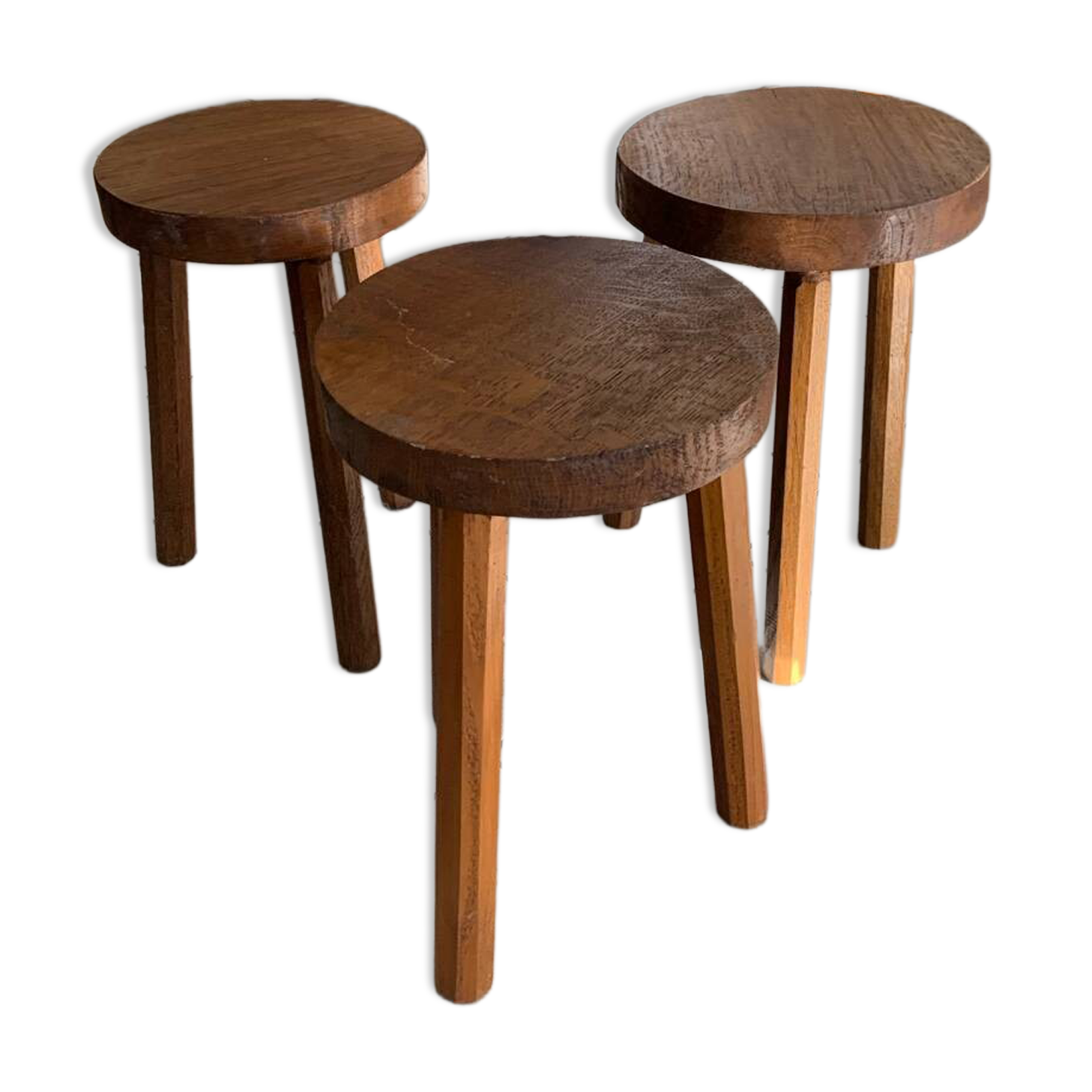 Lot of vintage wooden tripod stools