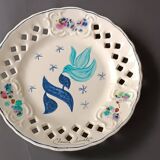 Vintage painted ceramic wall plate with cut-out design by Claude Smadja.