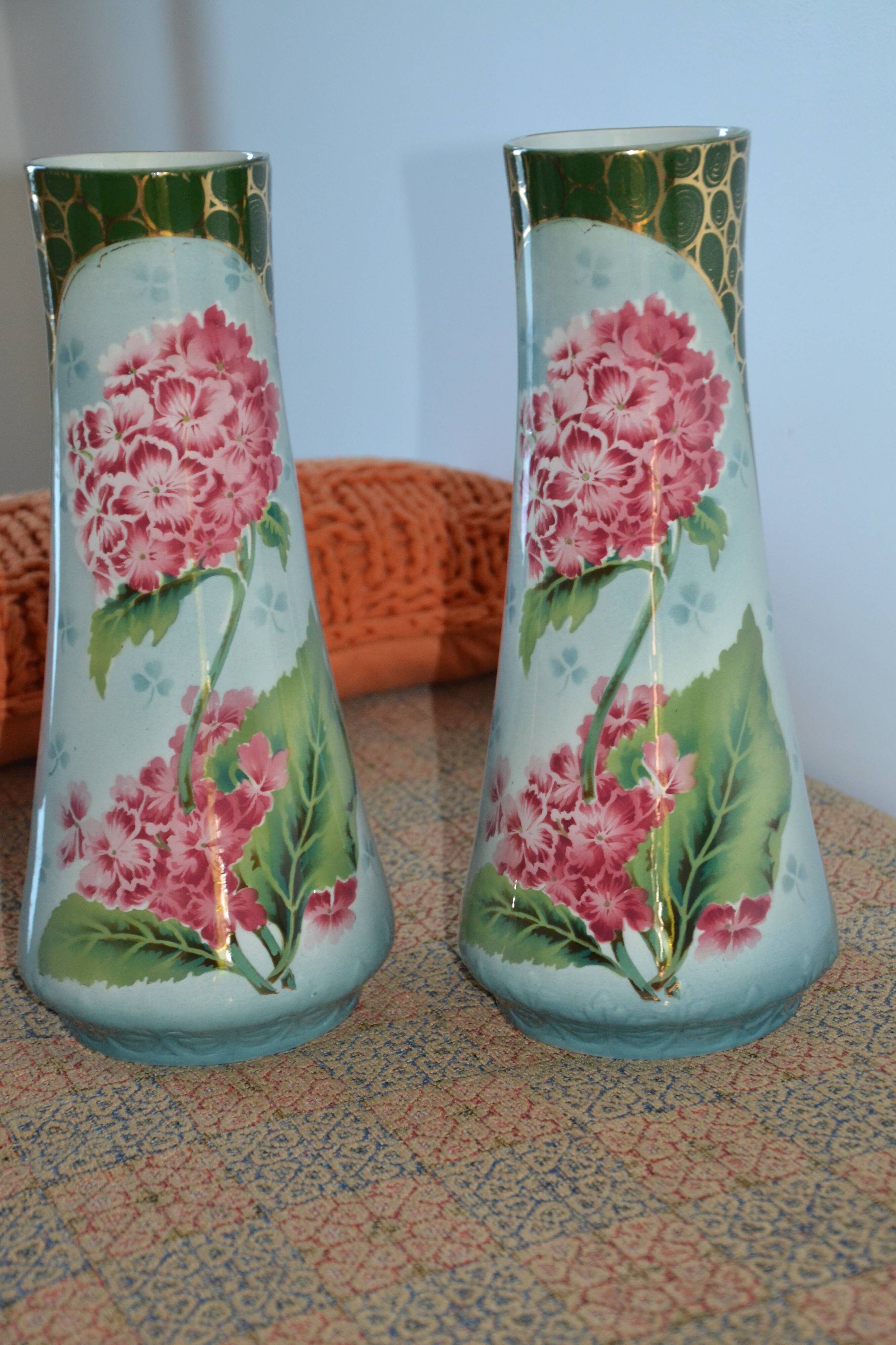 2 flowered vases St Amand early 20th century