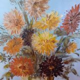 Ancienne huile sur toile signée motif fleurs très bel encadrement argenté