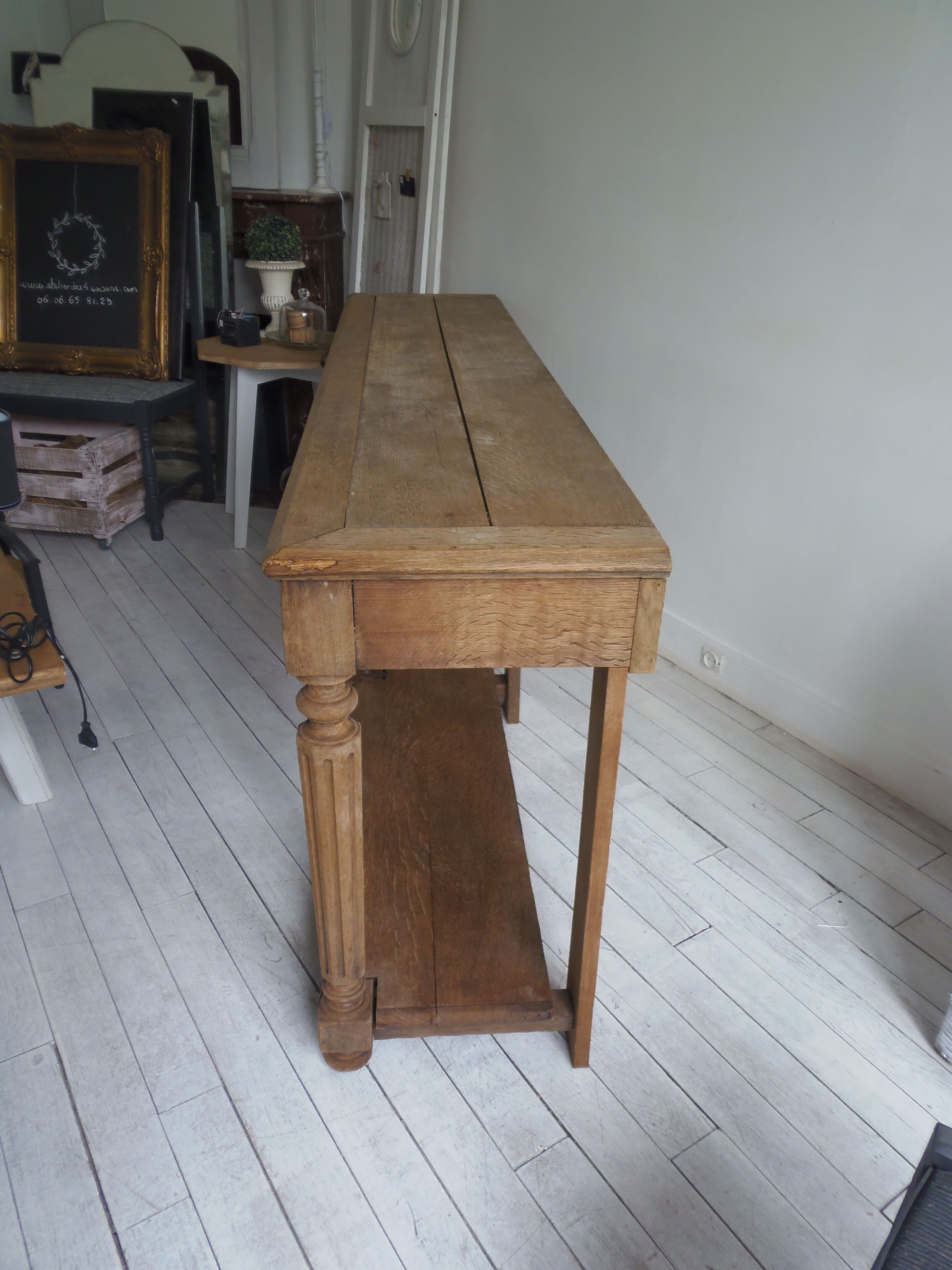 Old solid oak console waxed finish
