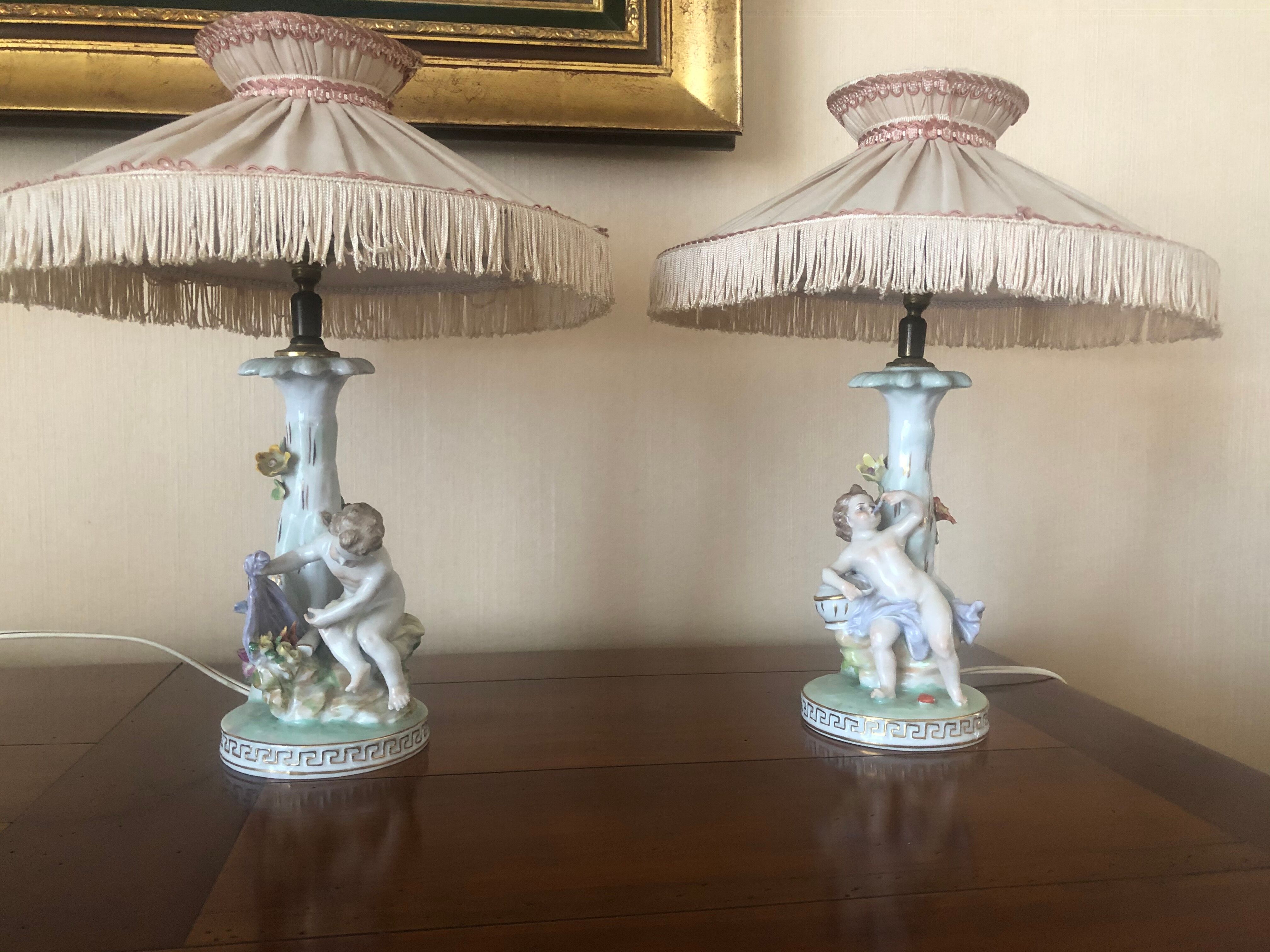 Pair of Dresden porcelain bedside lamp