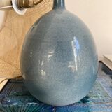 Blue enameled ceramic lamp by Roland Zobel, Les Cyclades workshop