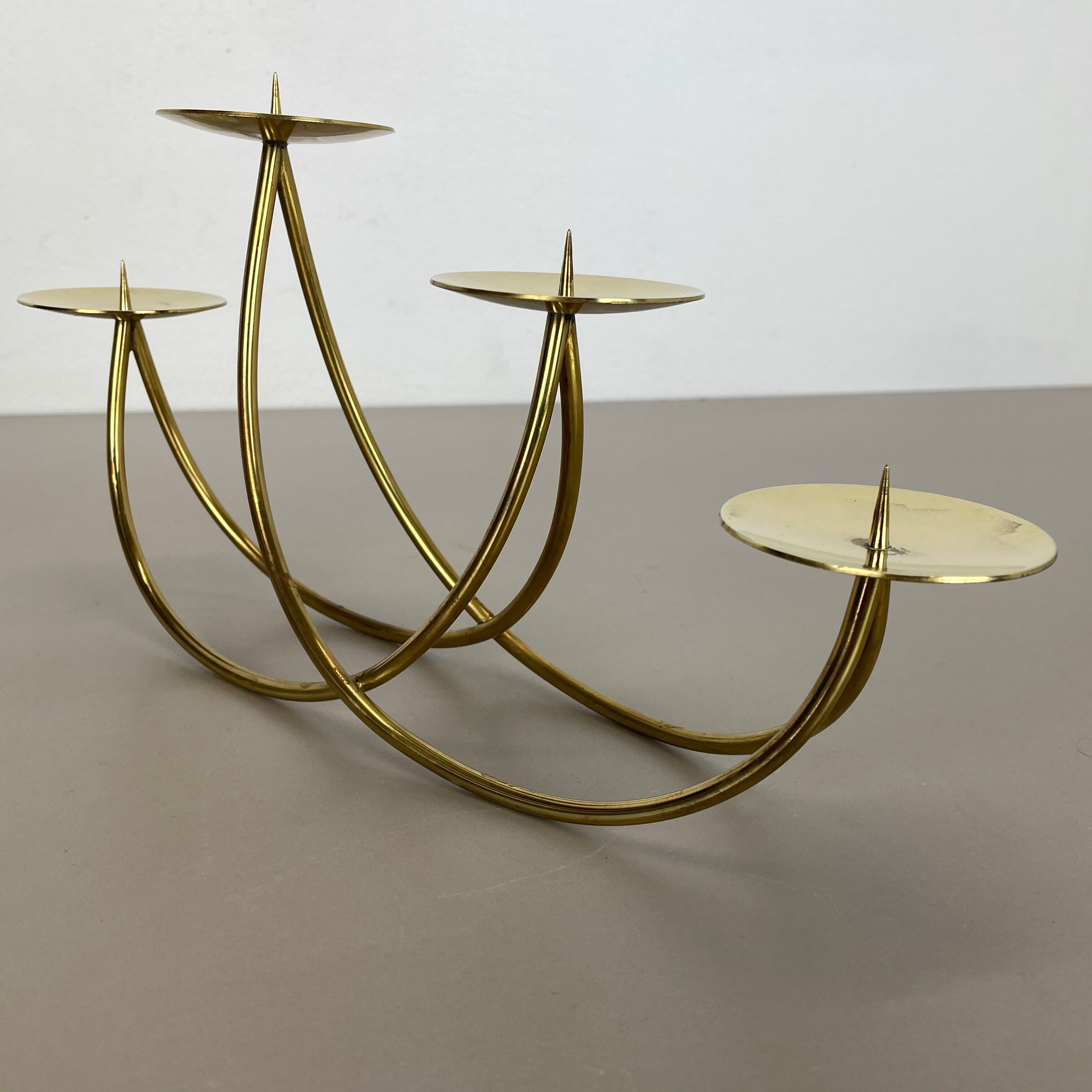 Sculptural solid brass candleholder by Harald Buchrucker Bauhaus, Germany, 1950s