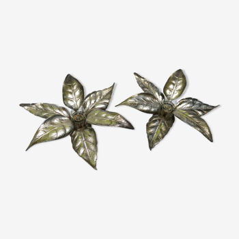 Pair of metal flower sconces by Willy Daro