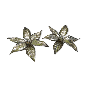 Pair of metal flower sconces by Willy Daro