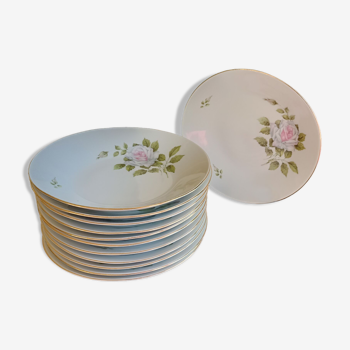 12 assiettes creuses en porcelaine bavaroise - Roses