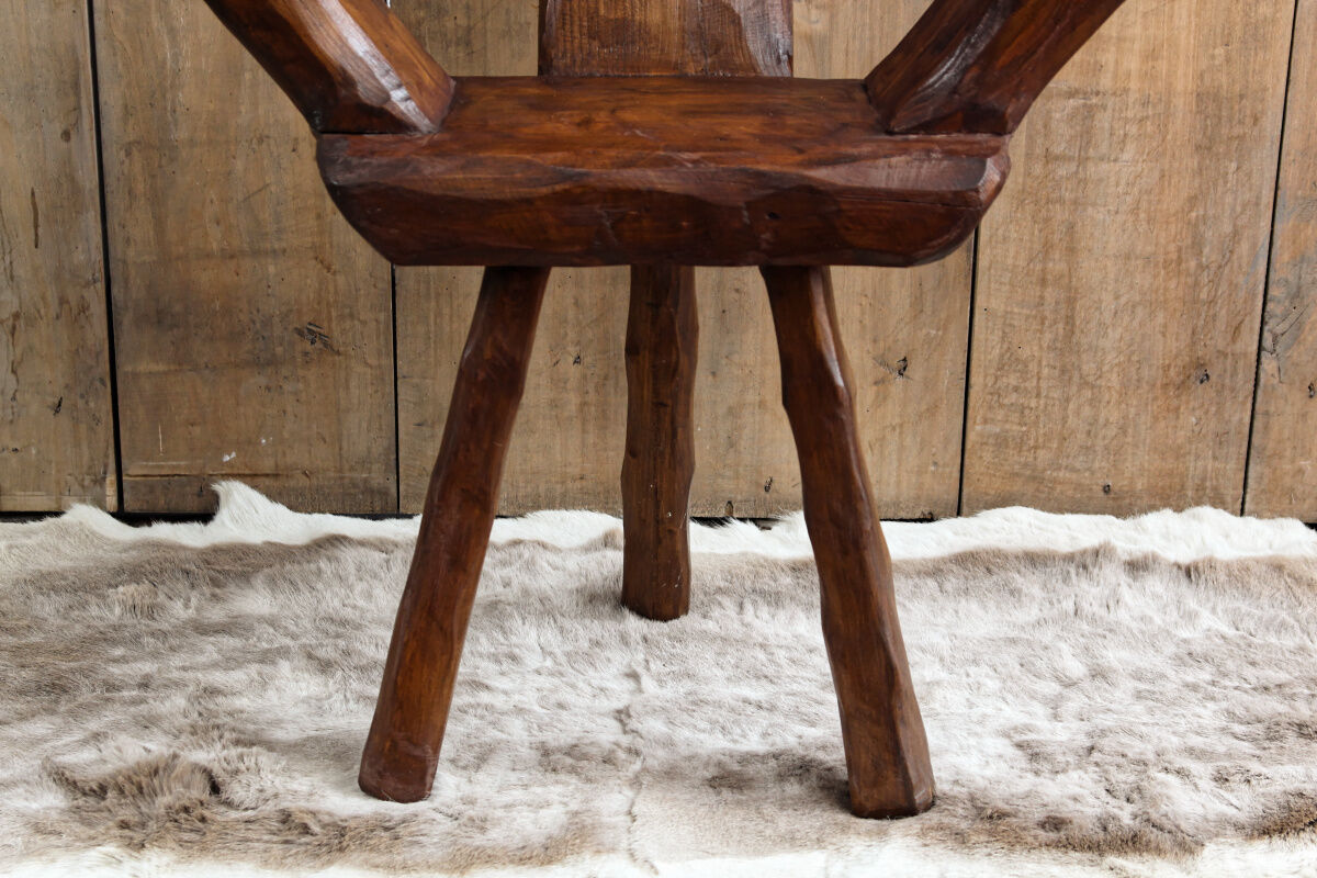 Pair of brutalist chairs made of raw wood