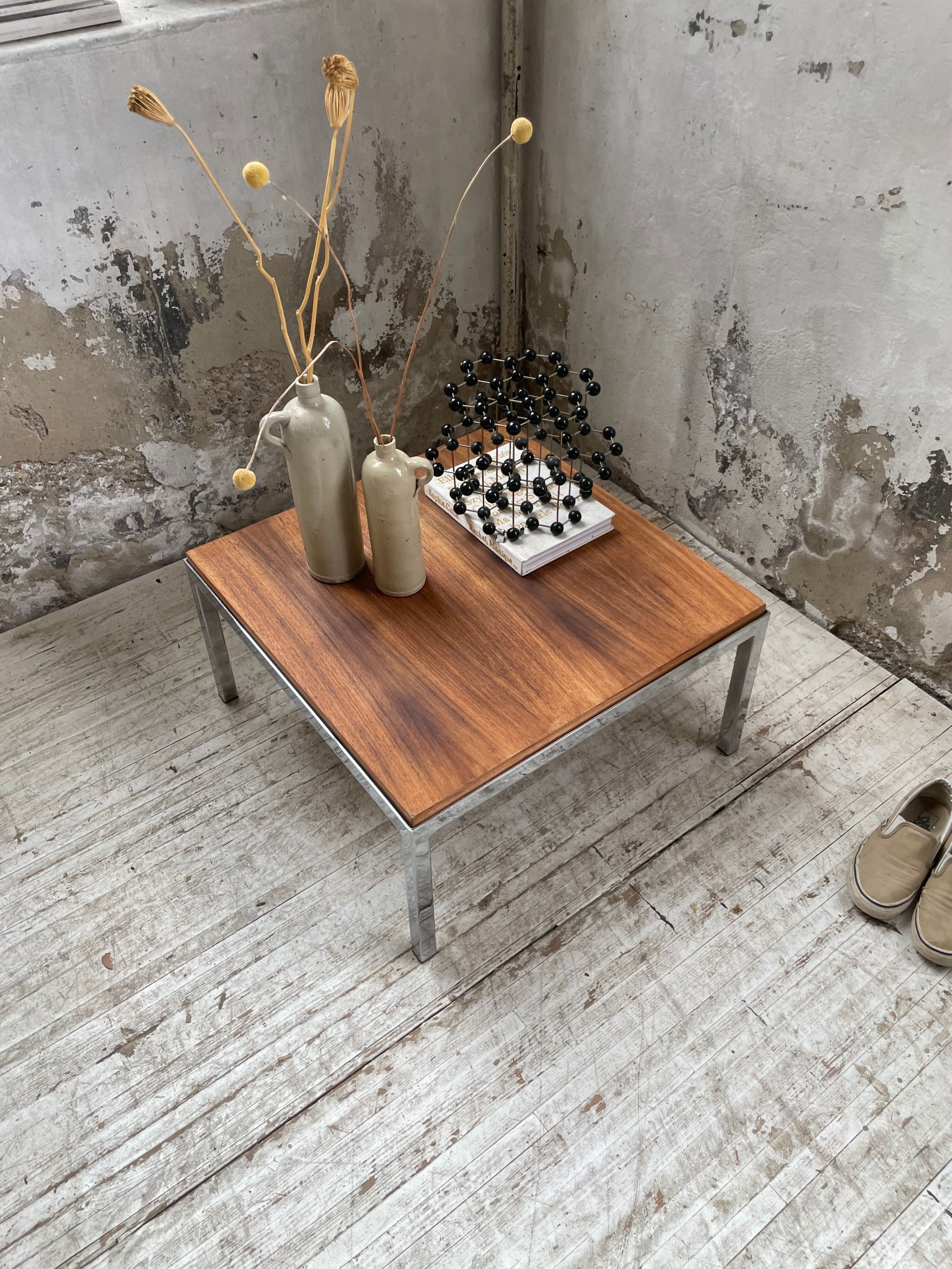 Walnut and modernist chrome coffee table