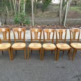 6 Louis XVI Directoire style chairs from the 20th century with rush seats.