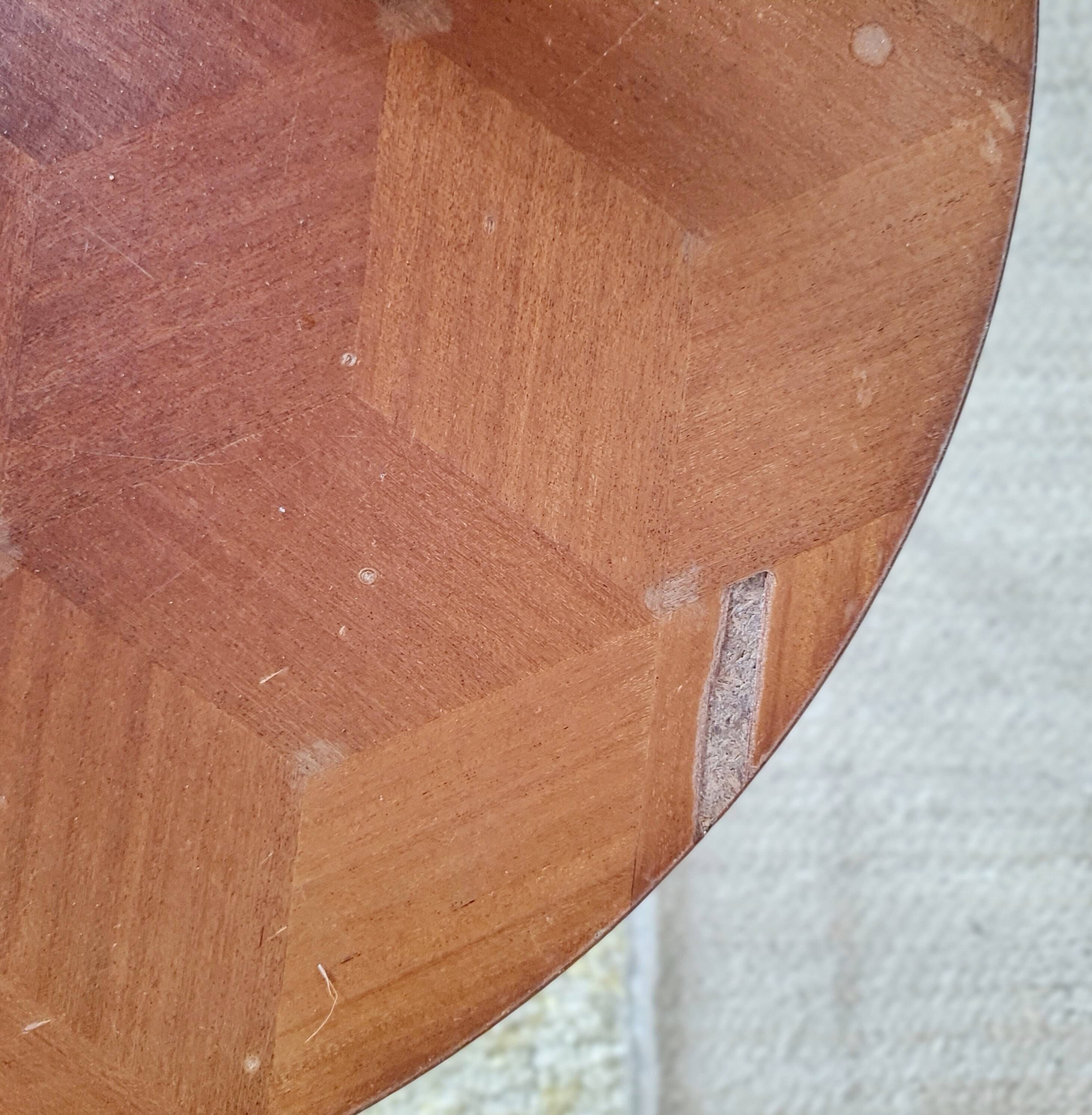 Vintage tripod side table, marquetry diamond-pattern top.