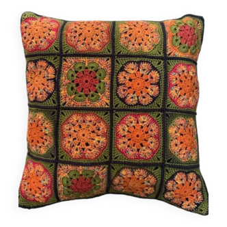 Grannys square crochet vintage 70 cushion