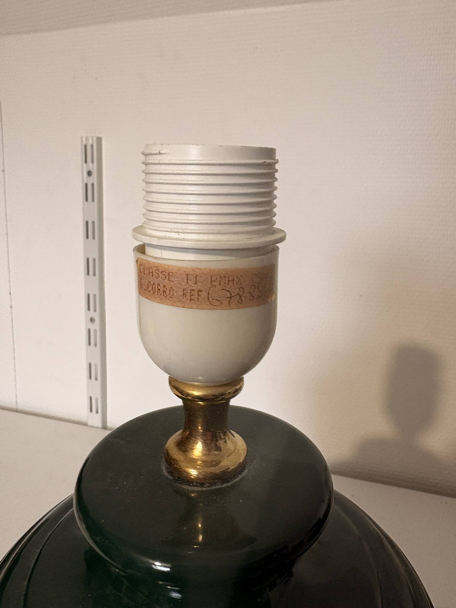 Old Ceramic Lamp Base Green Floral Decor Signed Olivier Corro