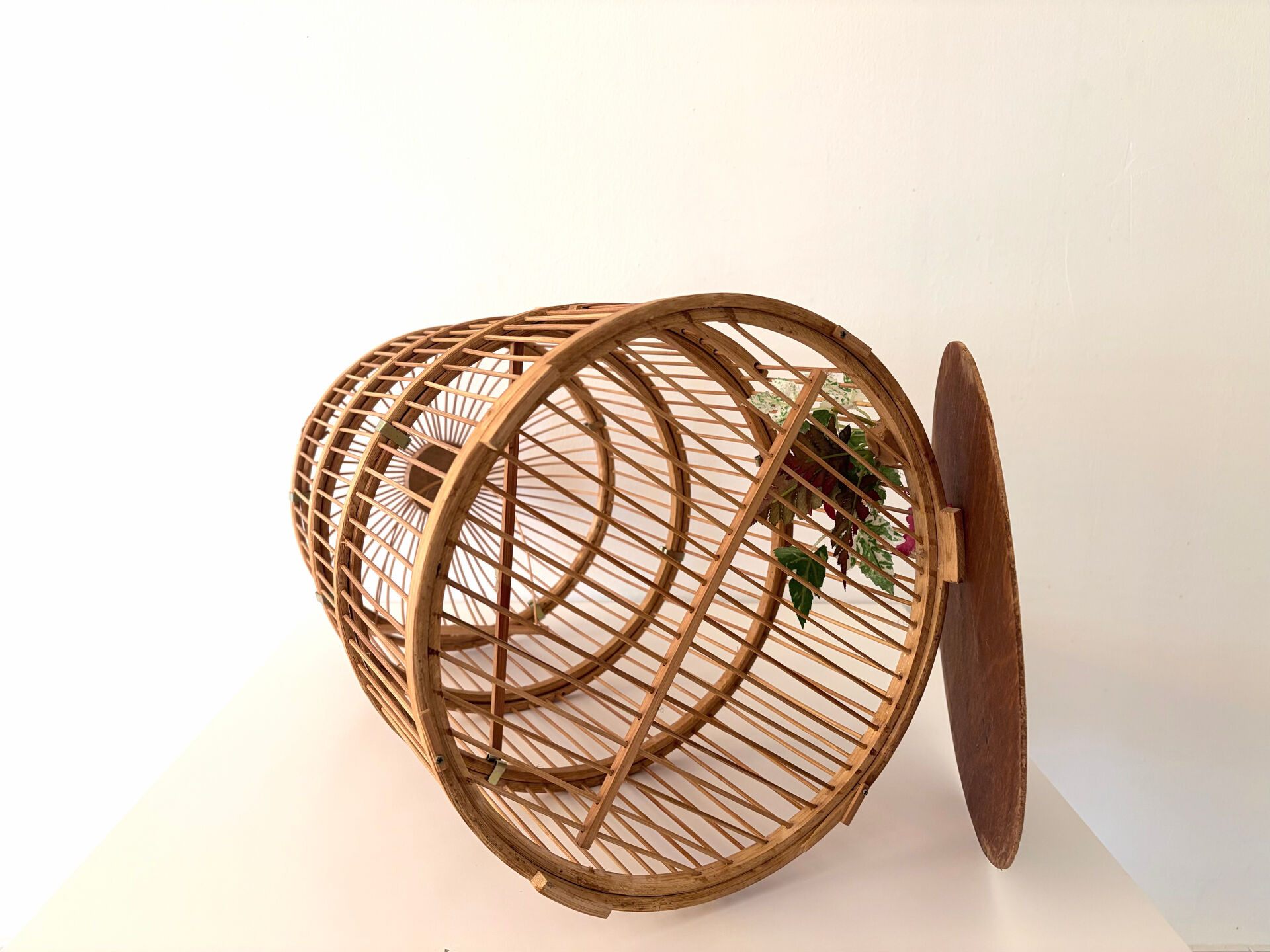 Large bamboo and rattan birdcage from the 1970s.