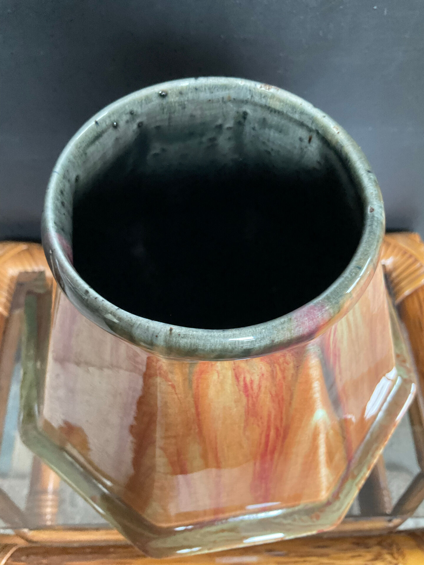 Vase Art Déco octogonal en grès émaillé