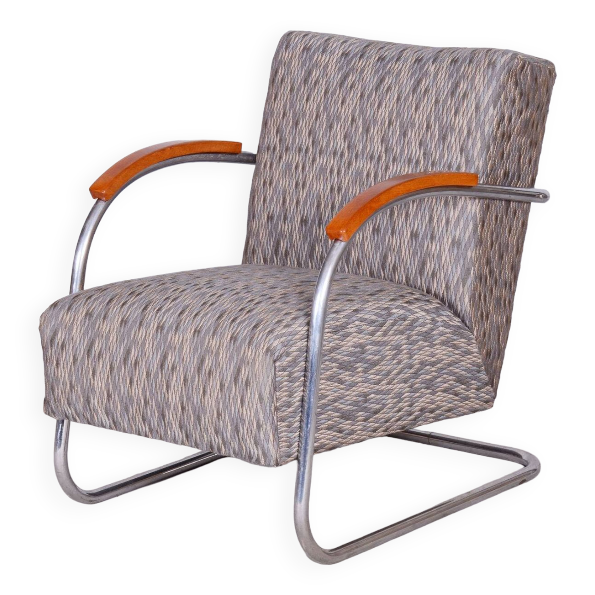 Restored Bauhaus Armchair, by Mücke-Melder, Original Upholstery, Czech, 1930s